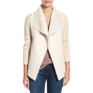 Love Token Open Front Faux Suede Knit Arms Back Jacket LT75-27 Medium Ivory